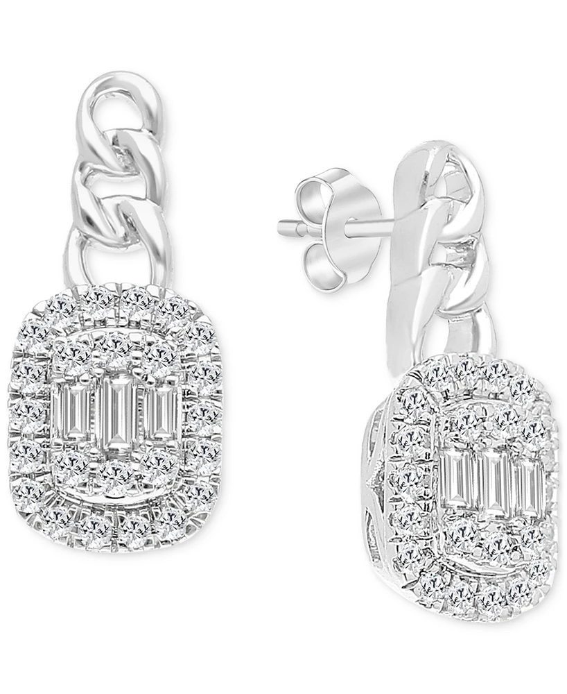 Diamond Round & Baguette Halo Cluster Drop Earrings (1/3 ct. t.w.) in 14k White Gold
