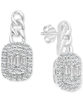 Diamond Round & Baguette Halo Cluster Drop Earrings (1/3 ct. t.w.) in 14k White Gold