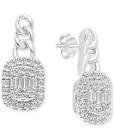 Diamond Round & Baguette Halo Cluster Drop Earrings (1/3 ct. t.w.) in 14k White Gold