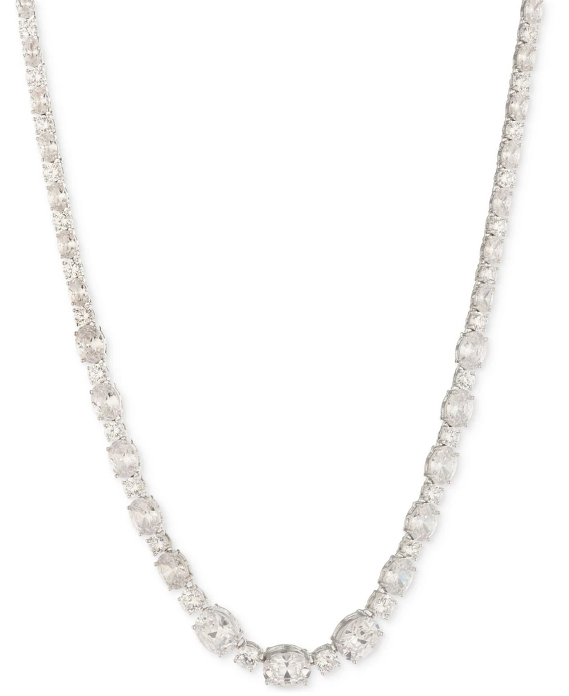 Givenchy Silver-Tone Mixed-Cut Cubic Zirconia Tennis Necklace, 16" + 3" extender