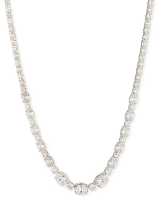 Givenchy Silver-Tone Mixed-Cut Cubic Zirconia Tennis Necklace, 16" + 3" extender