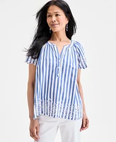 Style & Co Women's Cotton Eyelet Flutter-Sleeve Top, Exclusively at Macy's