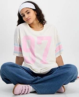 Juniors Sporty Jersey Boyfriend Tee Wide Leg Jeans