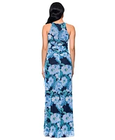 Betsy & Adam Women's Printed Mesh Halter-Neck Sleeveless Gown