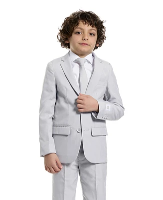 Opposuits Toddler and Little Boys Groovy Grey Slim Fit Solid Suit Including Blazer, Pants and Clip-On-Tie