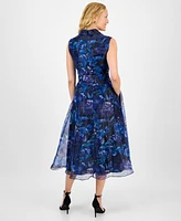 julia jordan Women's Printed Fit & Flare Tie-Waist Dress