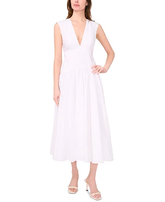 Parker The Abria Cotton Plunging-Neck Drop-Waist Midi Dress