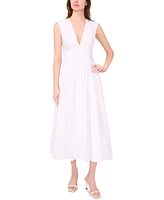 Parker The Abria Cotton Plunging-Neck Drop-Waist Midi Dress