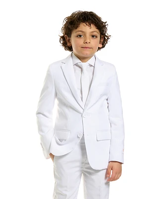 OppoSuits Boys White Knight Solid Suit Including Blazer, Pants and Clip-On-Tie