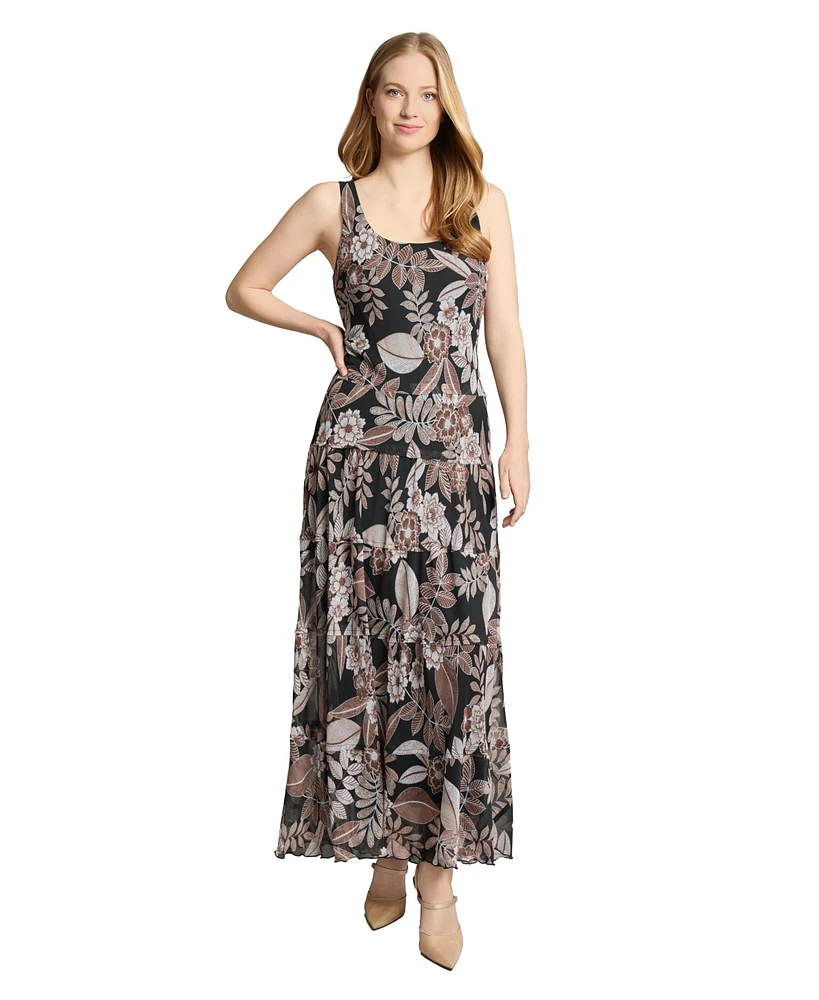 Jones New York Women's Printed Round-Neck Sleeveless Chiffon Dress