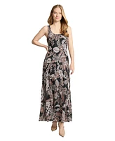 Jones New York Women's Printed Round-Neck Sleeveless Chiffon Dress