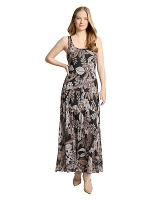 Jones New York Womens Printed Round Neck Sleeveless Chiffon Dress Xs Pxl