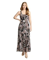 Jones New York Womens Printed Round Neck Sleeveless Chiffon Dress Xs Pxl