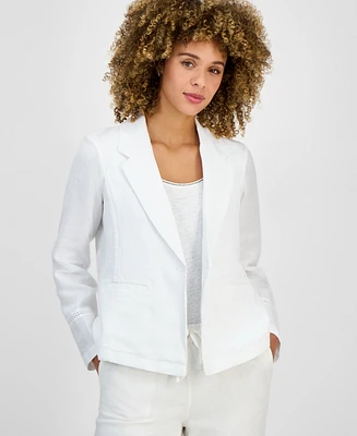 Charter Club Women's 100% Linen Crochet Trim Blazer, Exclusively at Macy's