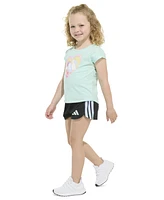 adidas Toddler and Little Girls 2-Piece Short Sleeve Graphic T-Shirt Mesh Set