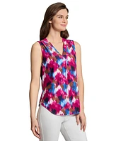 Jones New York Women's Printed Pleat-Front Sleeveless Top
