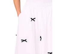 CeCe Women's Cotton Bow-Trim Pull-On Midi Skirt