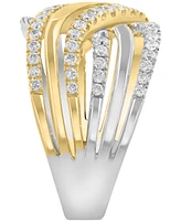 Effy Diamond Multi-Row Crossover Statement Ring (5/8 ct. t.w.) in 14k White & Yellow Gold