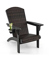 Gymax Set of 2 Adirondack Chair w/ Rattan Padded Seat & Back Wide Hidden Cupholder Patio