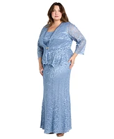 R & M Richards Plus Metallic Lace Jacket and Dress
