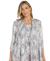 R & M Richards Women's 3-Pc. Metallic Jacquard Jacket, Tank Top Pant Set