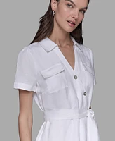 Karl Lagerfeld Paris Petite Novelty-Button Tie-Waist Midi Shirtdress