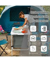 Gymax Folding Camping Table Aluminum Height Adjustable w/ Storage Organizer