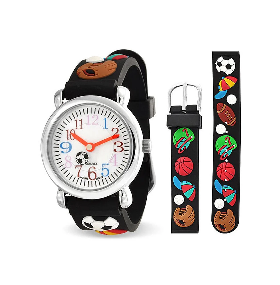 Bling Jewelry Time Teacher 3D Skater Racer Tennis Soccer Basketball Baseball Sports Wrist Watch Silicone Wristband White Dial