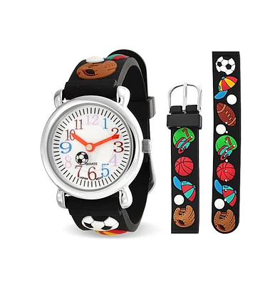 Bling Jewelry Time Teacher 3D Skater Racer Tennis Soccer Basketball Baseball Sports Wrist Watch Silicone Wristband White Dial