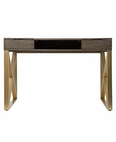 45" Grey and Gold Writing Desk With Two Drawers