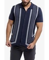 Spring + Mercer Men's Stripe Short Sleeve Sweater Polo Shirt
