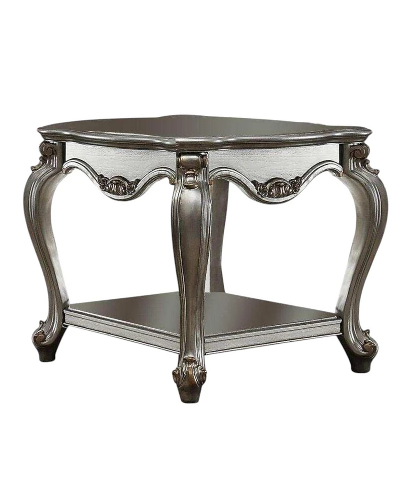Rustic Solid Wood Side Table with Lower Display Shelf