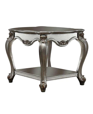 Rustic Solid Wood Side Table with Lower Display Shelf