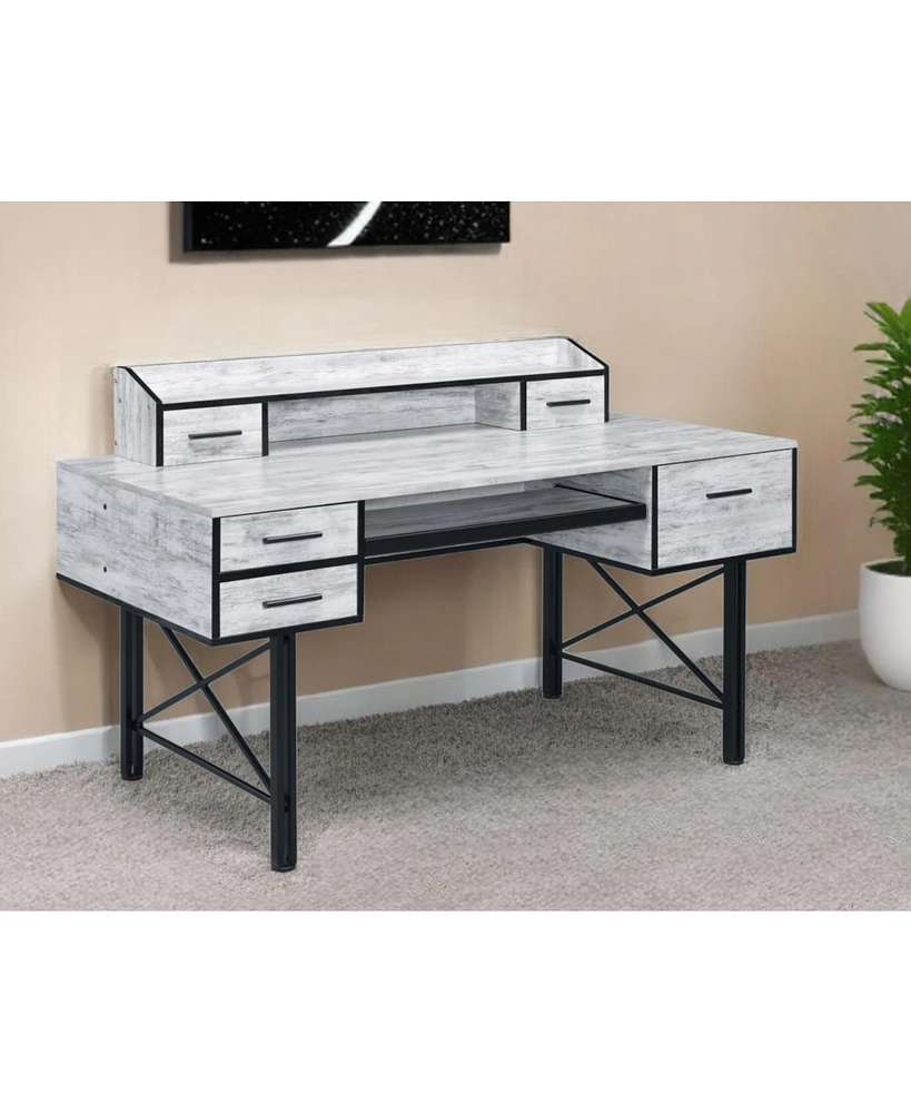Contemporary Computer Desk with Five Drawers – Perfect for Home Office Organization