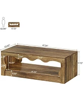 Tribesigns 47.24-Inch Farmhouse Coffee Tables, 2-Tier Wooden Rectangular Accent Center Low Cocktail Tea Table with Open Storage Shelf, Rectangle Coffe