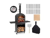 Outdoor Pizza Oven with Protective Cover and Grill Racks and Built-in Thermometer