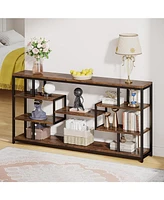 Tribesigns 70.87" Console Tables for Living Room, 5-Tier Narrow Long Sofa Tables with Open Storage Shelves, Rustic Entryway Tables with Metal Fra