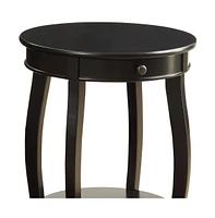 Functional Solid Wood Round End Table with Drawer and Shelf for Storage