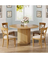 Tribesigns Round Dining Table, Wood Kitchen Table for Dining Room, 47 inch Dinner Table 4 People, Dining Room Table with Heavy Duty Pedestal Base, Nat