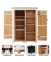 Outdoor 5.5ft Hx4.1ft L Wood Storage Shed, Garden Tool Cabinet with Waterproof Asphalt Roof, Four Lockable Doors, Multiple-tier Shelves