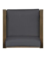 Acacia Wood Outdoor Patio Lounge Club Chair for Patio Garden with Dark Gray Cushions