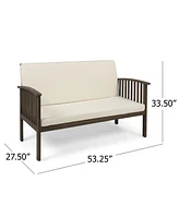 1-Piece Outdoor Acacia Wood Loveseat with Cream Cushions
