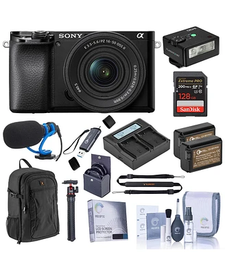 Sony Alpha a6100 Mirrorless Camera with 16-50mm f/3.5-5.6 Lens, Bundle with iM30 Mini Flash, Mt-11 Tripod, 128GB Sdxc Memory Card and 2x Np-FW50 Batte