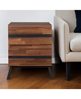 Industrial Wood and Iron End Table with Two Drawers