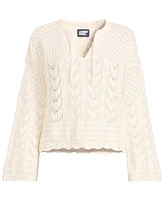 Lands' End Women's Cotton Boucle Pointelle Notch Neck Sweater