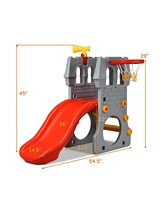 5 in 1 Toddler Climber Slide Playset with Basketball Hoop and Telescope