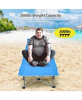 Folding Camping Cot with Side Storage Pocket Detachable Headrest