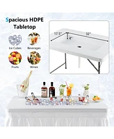 4 Feet Folding Ice Bin Table with Skirt for Camping Picnic Wedding