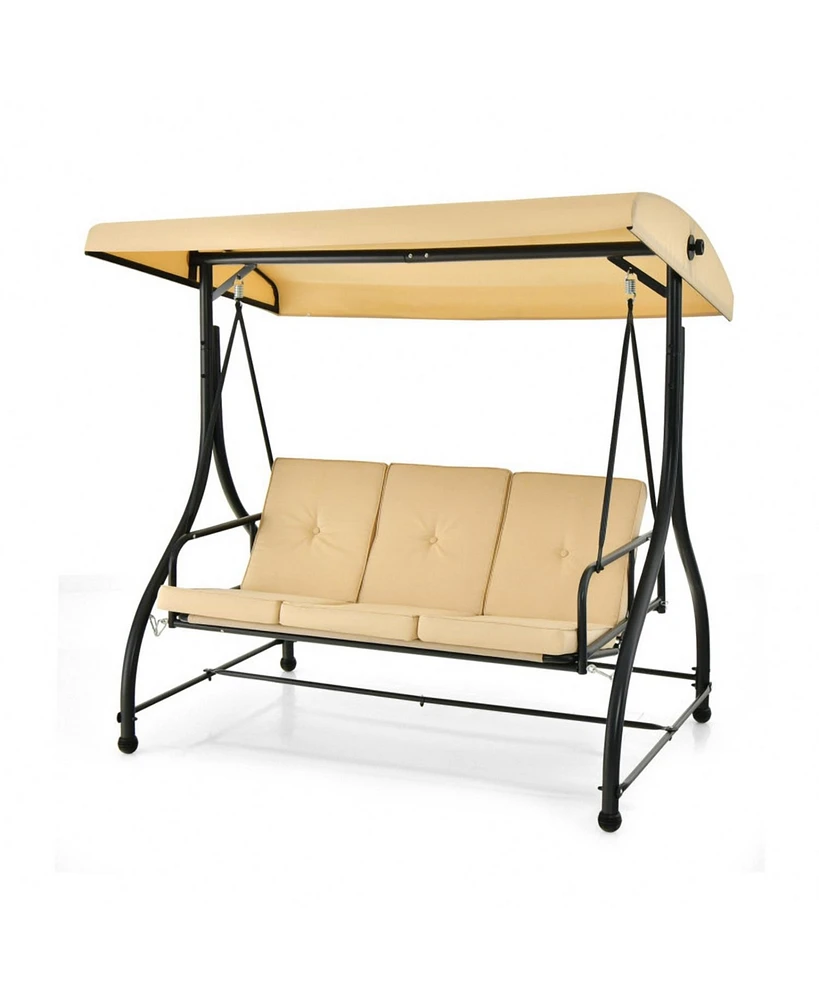 3 Seat Outdoor Porch Swing with Adjustable Canopy