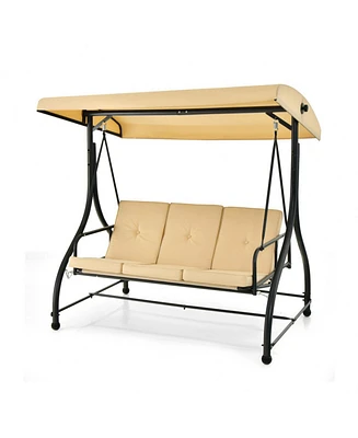 3 Seat Outdoor Porch Swing with Adjustable Canopy
